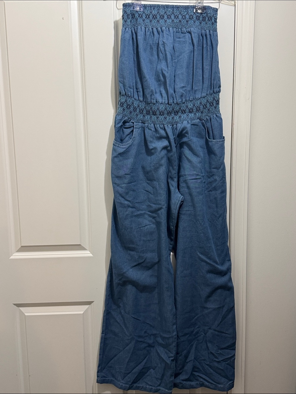 Roommates Teal-Blue Smocked Wide-Leg Jumpsuit